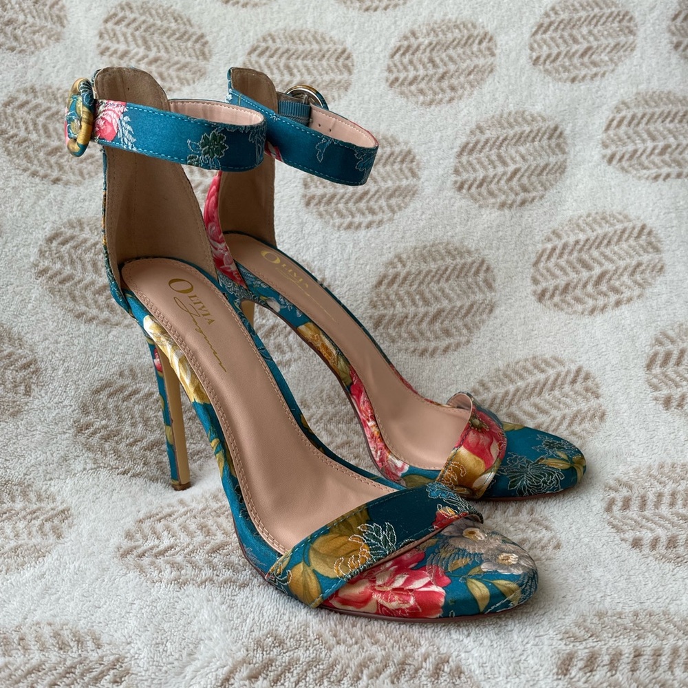 Olivia Jaymes Blue Floral Satin High Heel Size 8
